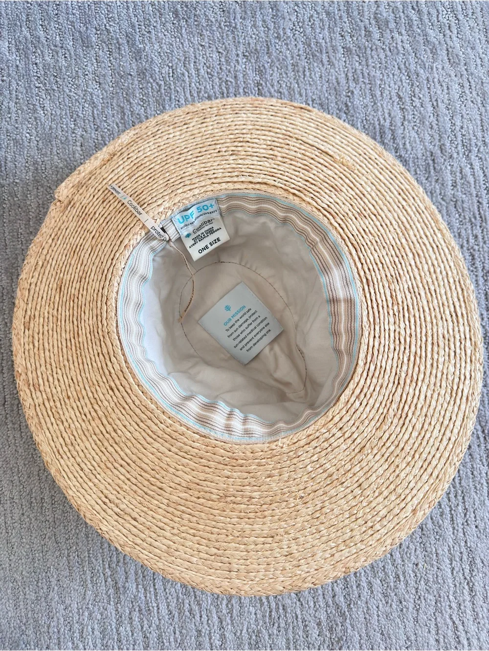 Coolibar Avery Raffia Fedora Hat UPF 50+ Wide Brim Beads Natural OS Coastal